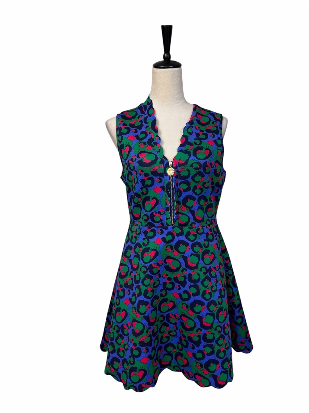 Emily McCarthy Varsity Orchid Dress Size M Freckle Spot Cheetah Zip Front Blue